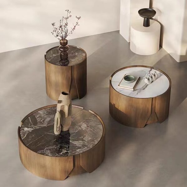 Gaoliang Coffee Table Hot Selling Marble Stone Top Round Wood Luxury OEM/ODM (KF24)