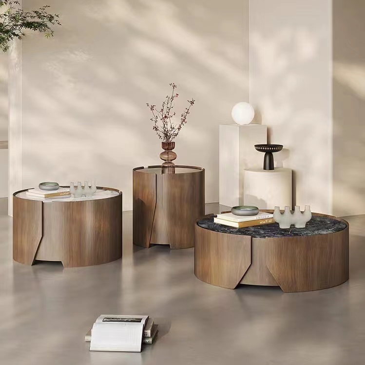Gaoliang Coffee Table Hot Selling Marble Stone Top Round Wood Luxury OEM/ODM (KF24)