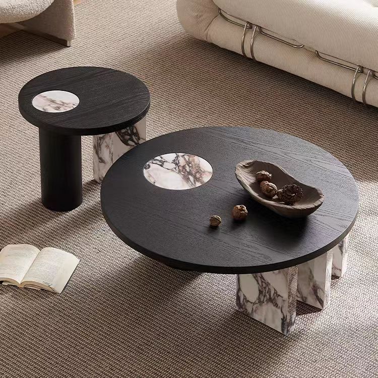 Gaoliang Coffee Table New Creative Design Round Wooden Marble Stone OEM/ODM (KF27)