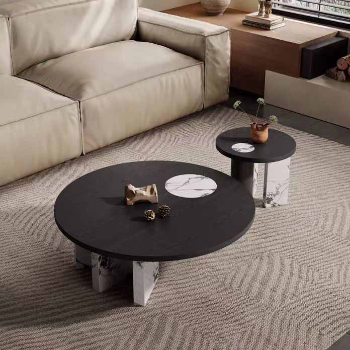 Gaoliang Coffee Table New Creative Design Round Wooden Marble Stone OEM/ODM (KF27)