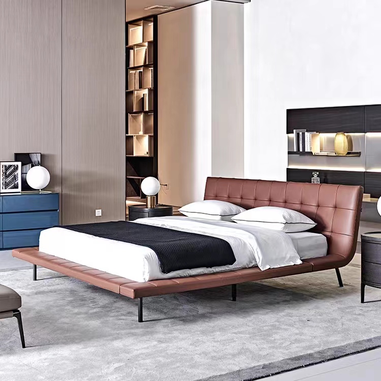 Gaoliang Bed Modern Luxury Unique Design Upholstered Genuine Leather Beds OEM/ODM (RC02)