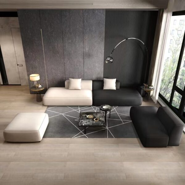Gaoliang Sofa Minimalist Leather Black 3 Seater Nordic Design Sectional Couch OEM/ODM (SF66)