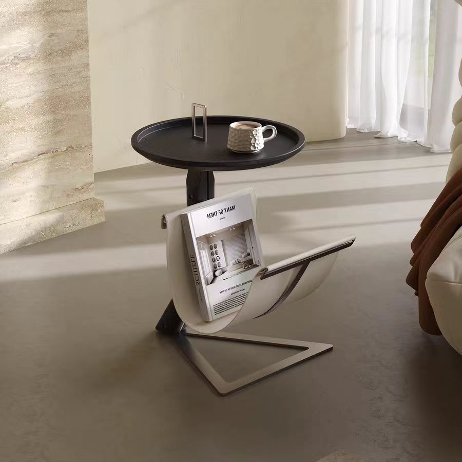 Gaoliang Side Table Designer Creative Saddle Leather Metal Frame Sofa Corner Coffee Table OEM/ODM (BJ95)
