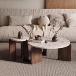 Gaoliang Coffee Table Wabi-Sabi Round Circular Stone Top Wooden Coffee Tables OEM/ODM (KF335)
