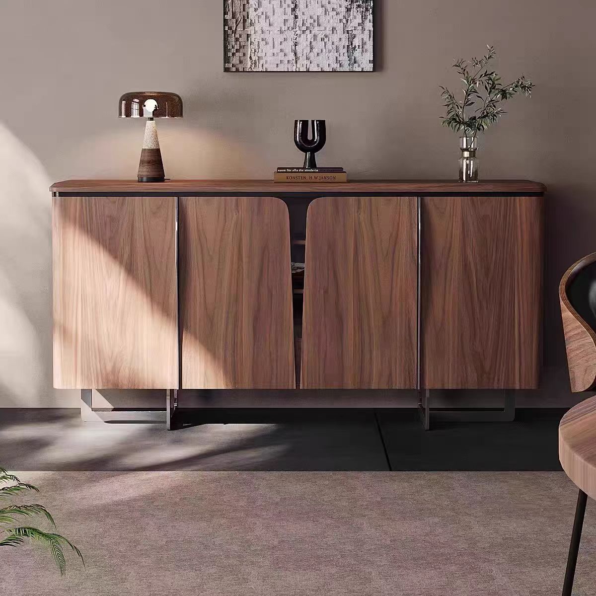 Gaoliang Sideboard Cabinet Modern Luxury Walnut Wooden Buffet Cabinet OEM/ODM (GZ84)