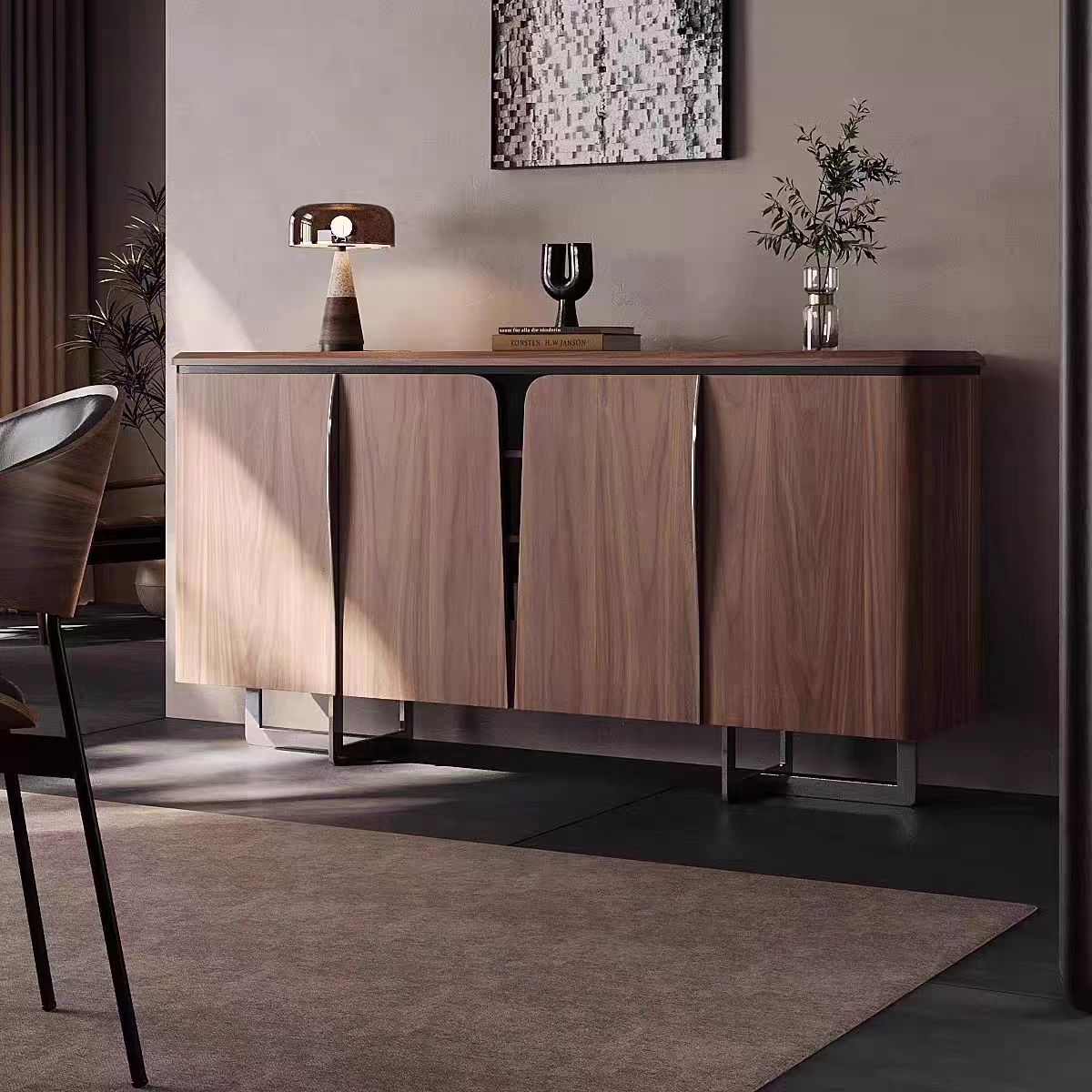 Gaoliang Sideboard Cabinet Modern Luxury Walnut Wooden Buffet Cabinet OEM/ODM (GZ84)