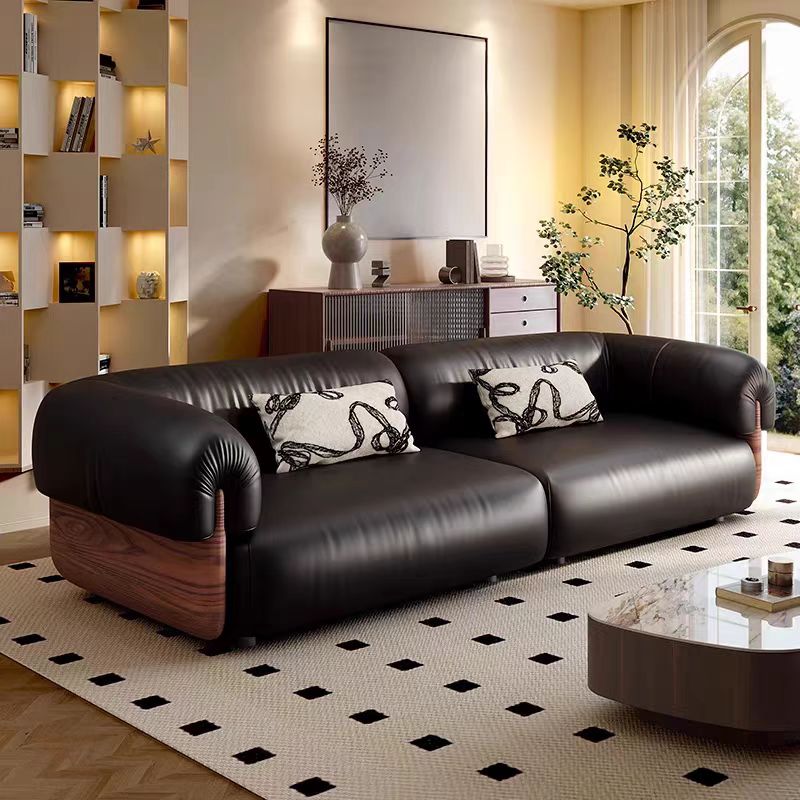 Gaoliang Sofa Luxury Modern Italian Retro Black Straight Leather Sofa OEM/ODM (SF79)