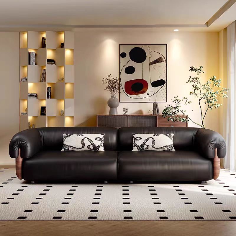 Gaoliang Sofa Luxury Modern Italian Retro Black Straight Leather Sofa OEM/ODM (SF79)