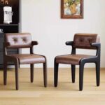 Gaoliang Dining Chair with Arms Chandigarh Retro Leather Oak Dining Chair OEM/ODM (YZ199)