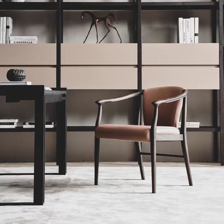 Gaoliang Dining Chair with Armrests Solid Wood Frame Genuine Leather Dining Chair OEM/ODM (YZ209)