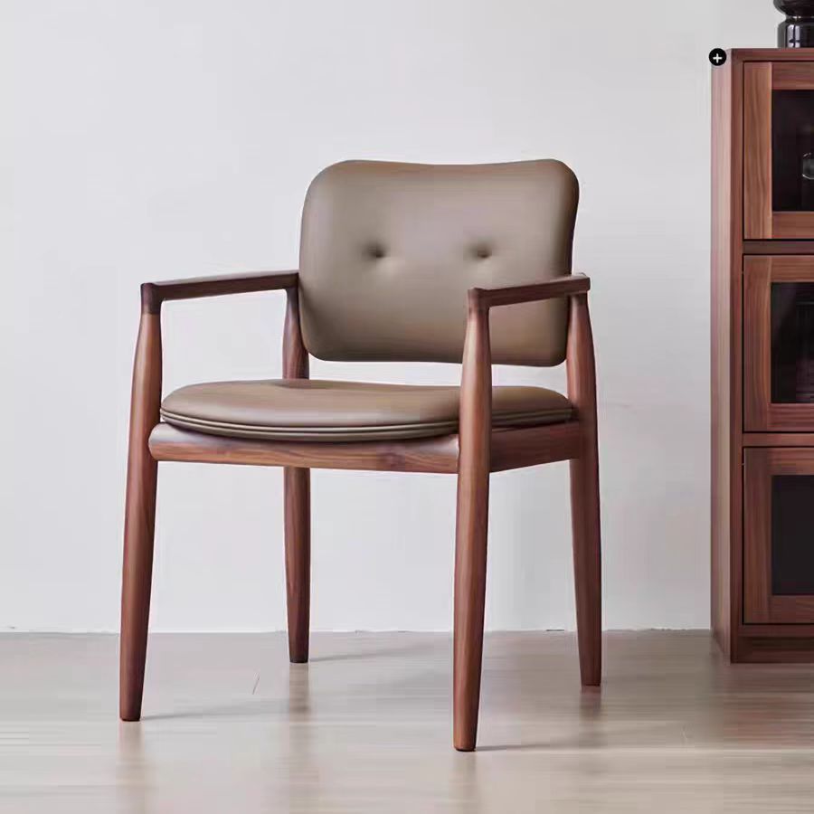 Gaoliang Dining Chair with Arms Solid Wood Mid Century Leather Dining Chair OEM/ODM (YZ96)