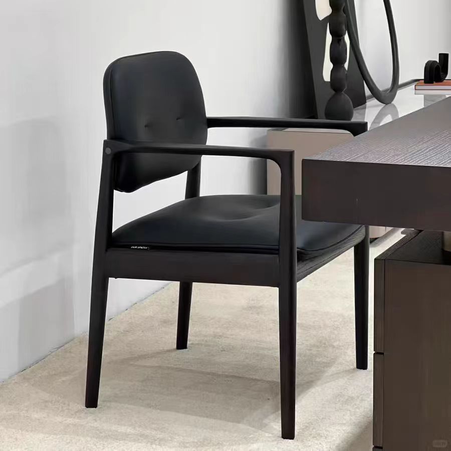 Gaoliang Dining Chair with Arms Solid Wood Mid Century Leather Dining Chair OEM/ODM (YZ96)