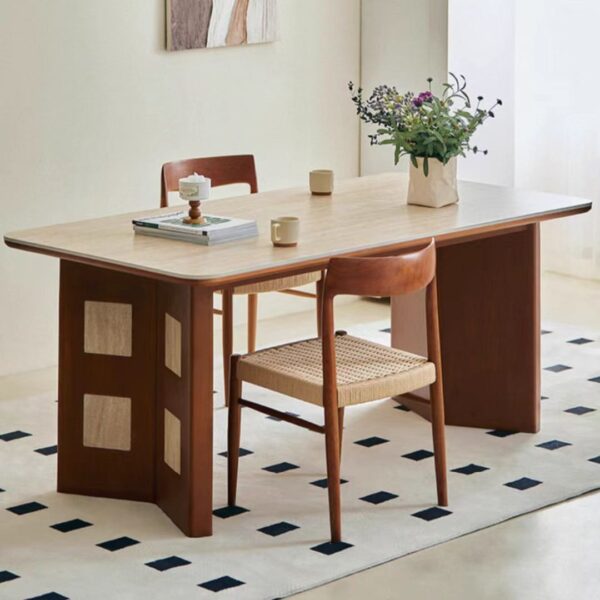 Gaoliang Dining Table Mid Century Solid Wood Legs Stone Top Table Set for Dining Room OEM/ODM (CZ211)