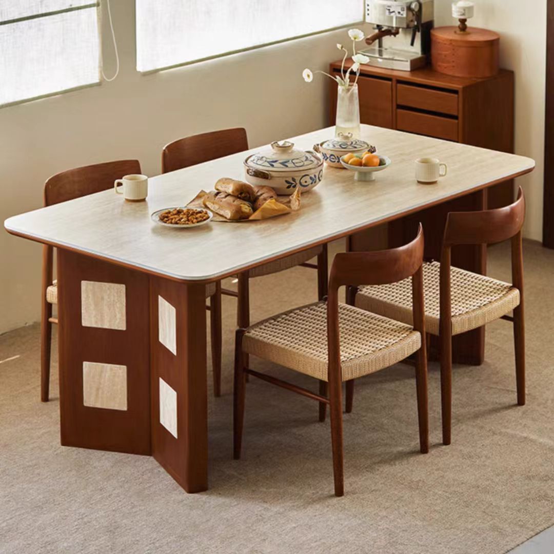Gaoliang Dining Table Mid Century Solid Wood Legs Stone Top Table Set for Dining Room OEM/ODM (CZ211)