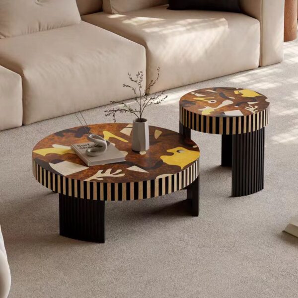 Gaoliang Coffee Table Set Wabi Sabi French Retro Painting Round Coffee Table OEM/ODM (KF343)