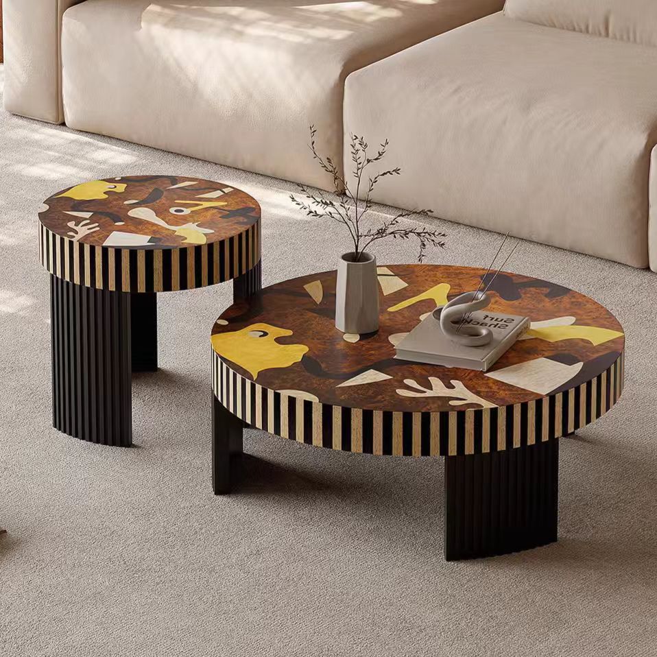 Gaoliang Coffee Table Set Wabi Sabi French Retro Painting Round Coffee Table OEM/ODM (KF343)