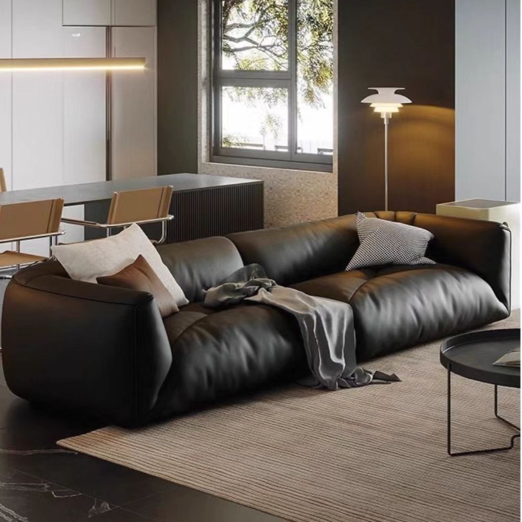 Gaoliang Sofa Modern Hot Selling Black Straight Leather Sofa Set Furniture OEM/ODM (SF72)