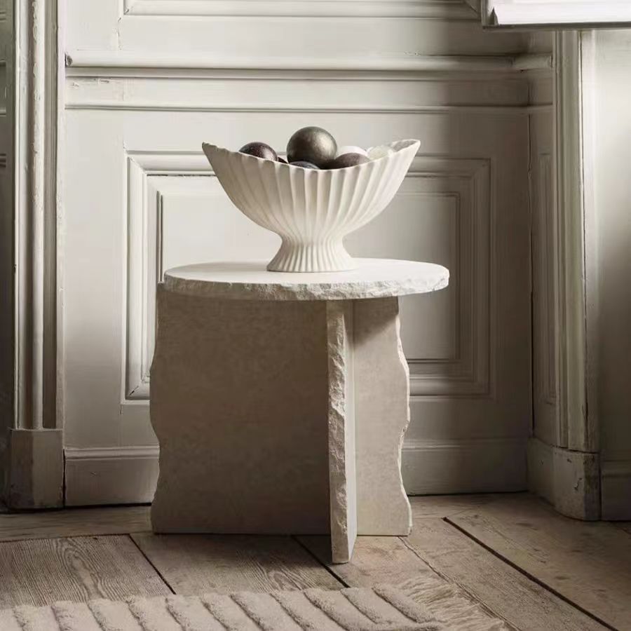 BJ114 (2) Gaoliang Side Table Modern Cream Travertine Side Table OEM/ODM (BJ114)