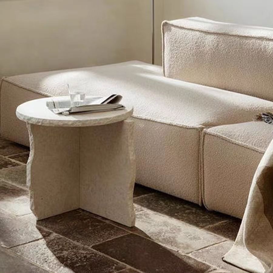 Gaoliang Side Table Modern Cream Travertine Side Table OEM/ODM (BJ114)