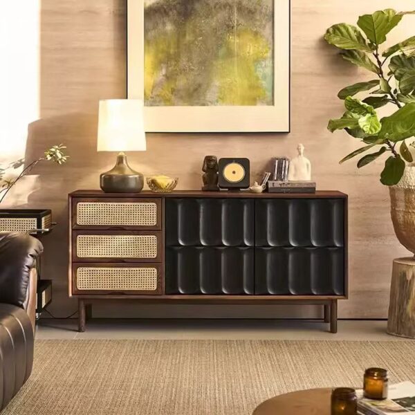 Gaoliang Sideboard Retro Rattan Wooden Storage Tea Cabinet OEM/ODM (GZ181)