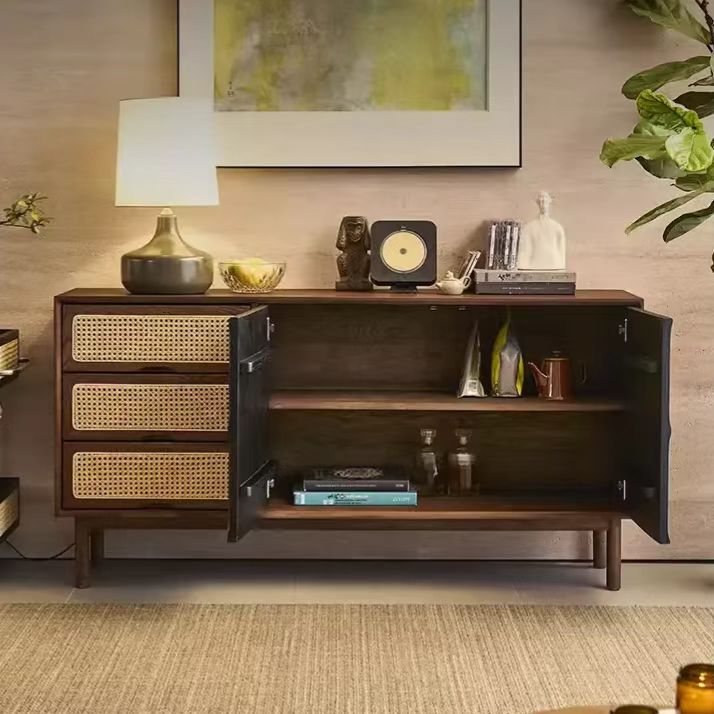 GZ181 (4) Gaoliang Sideboard Retro Rattan Wooden Storage Tea Cabinet OEM/ODM (GZ181)