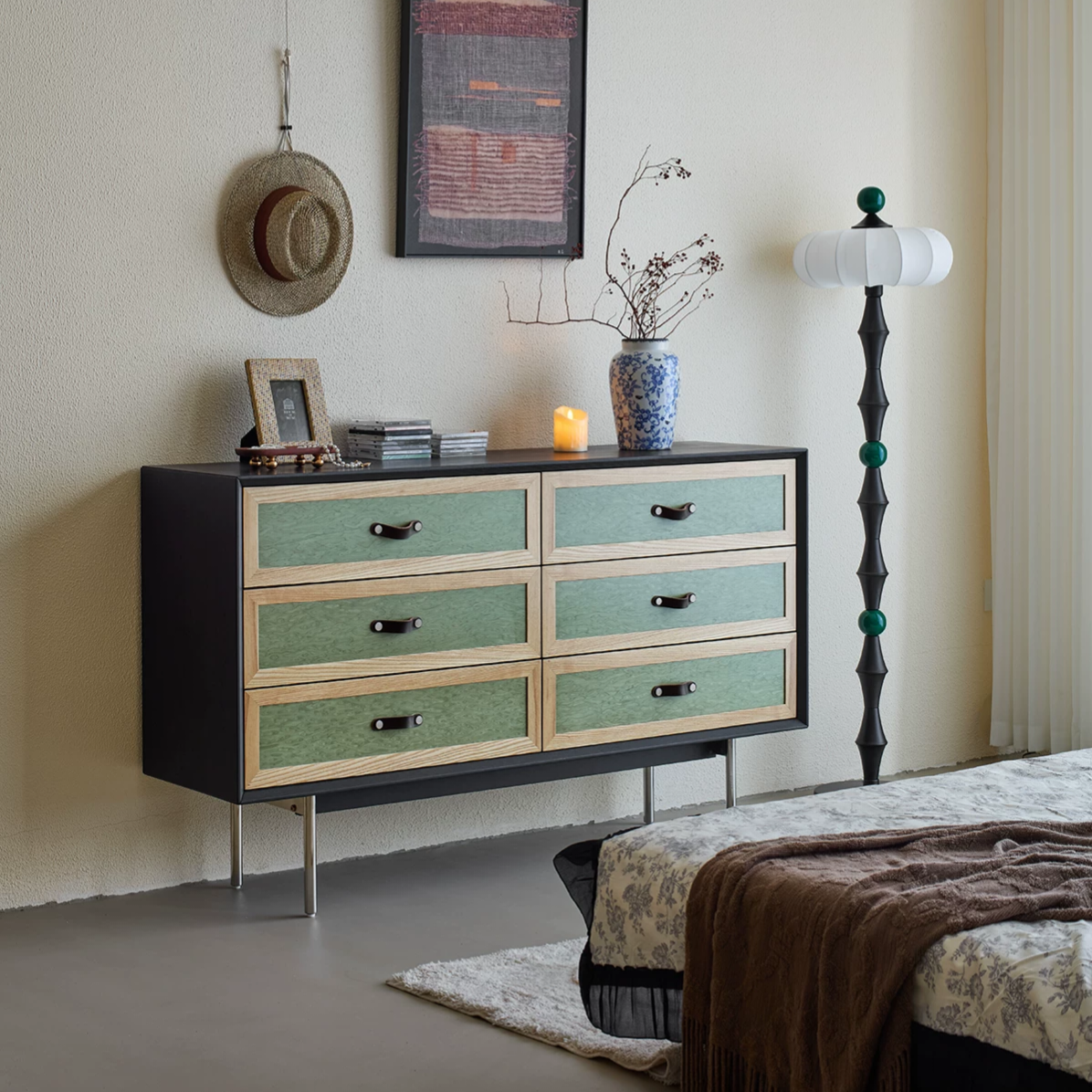 GZ183 (1) Gaoliang Sideboard Modern Green Color Wooden Storage Cabinet OEM/ODM (GZ183)