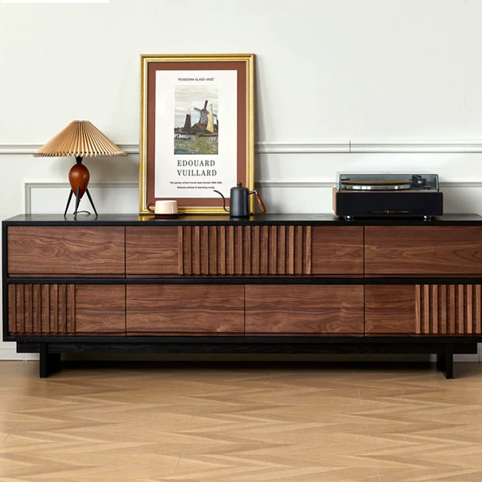 GZ204 (3) Gaoliang Sideboard Cabinet Retro Brown Long Wooden Storage Cabinet OEM/ODM (GZ204)