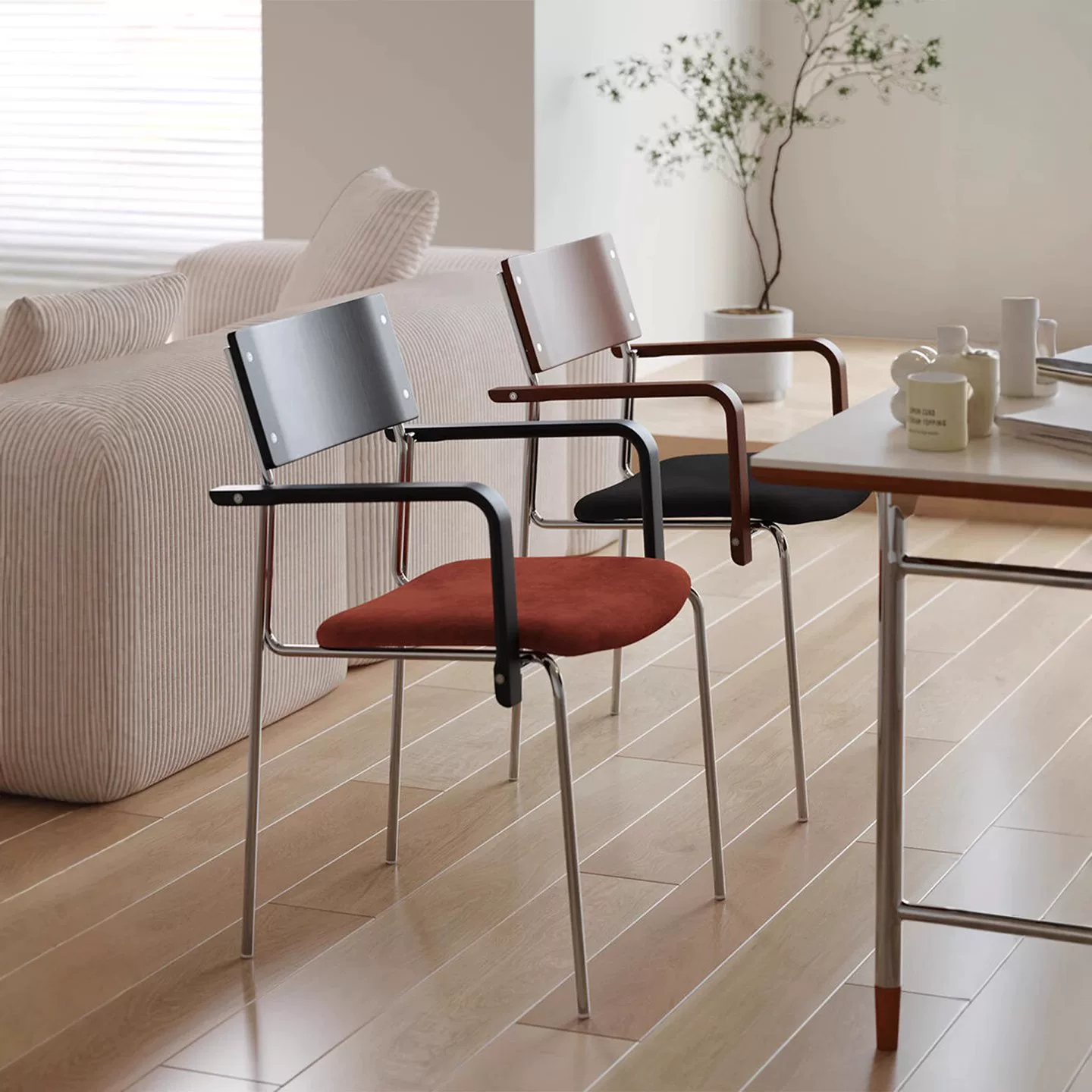 YZ233 (2) Gaoliang Dining Chairs with Arms Modern Retro Upholstered Dining Chair OEM/ODM (YZ233)