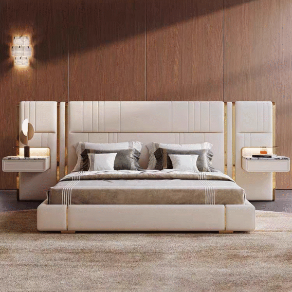 Gaoliang Bed Luxury Modern Leather Large Headboard King Size Bed OEM/ODM (HRC03)