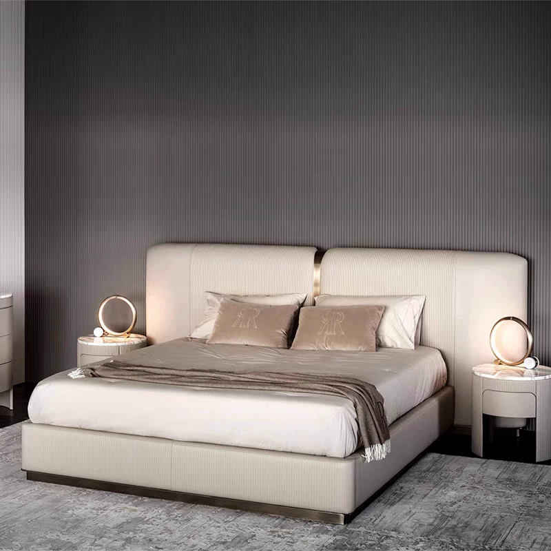 Gaoliang Bed Soft Upholstered Nordic Style Wide Headboard Double Bed OEM/ODM (HRC04)