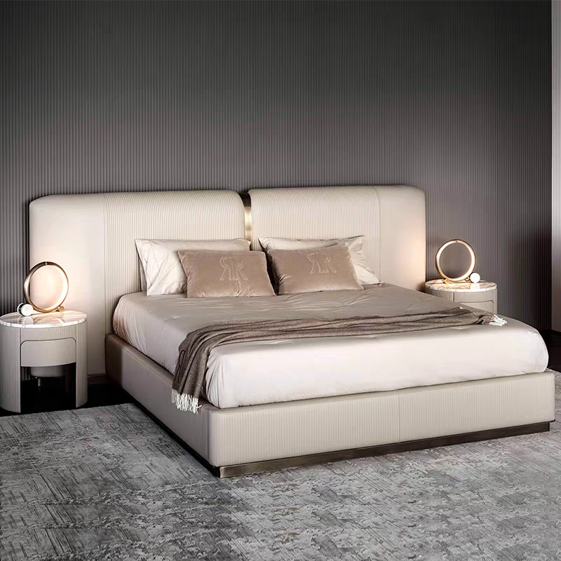 Gaoliang Bed Soft Upholstered Nordic Style Wide Headboard Double Bed OEM/ODM (HRC04)