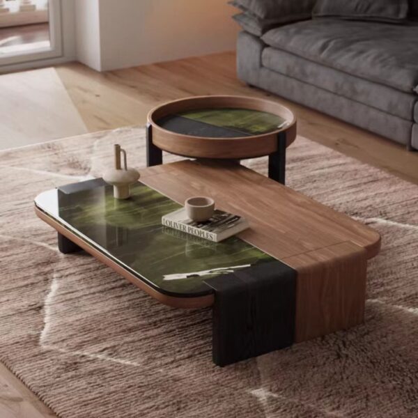 Gaoliang Coffee Table Italian Light Luxury Green Marble Coffee Table Set OEM/ODM (KF349)