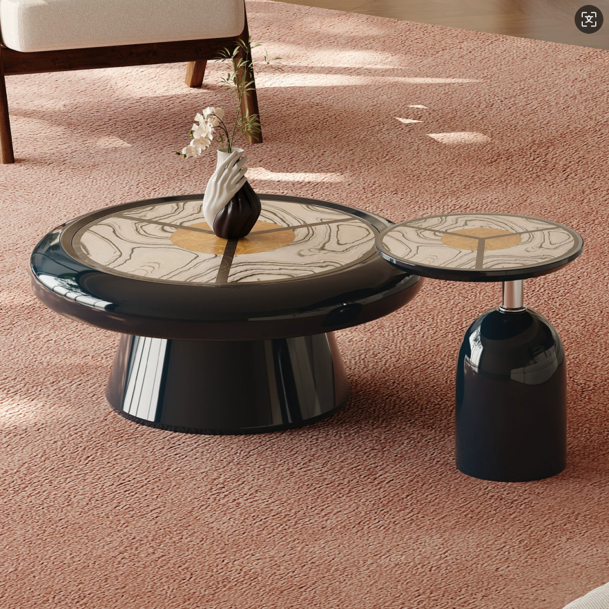 Gaoliang Coffee Table Colorful Painting Wooden Round Coffee Table OEM/ODM (KF359)