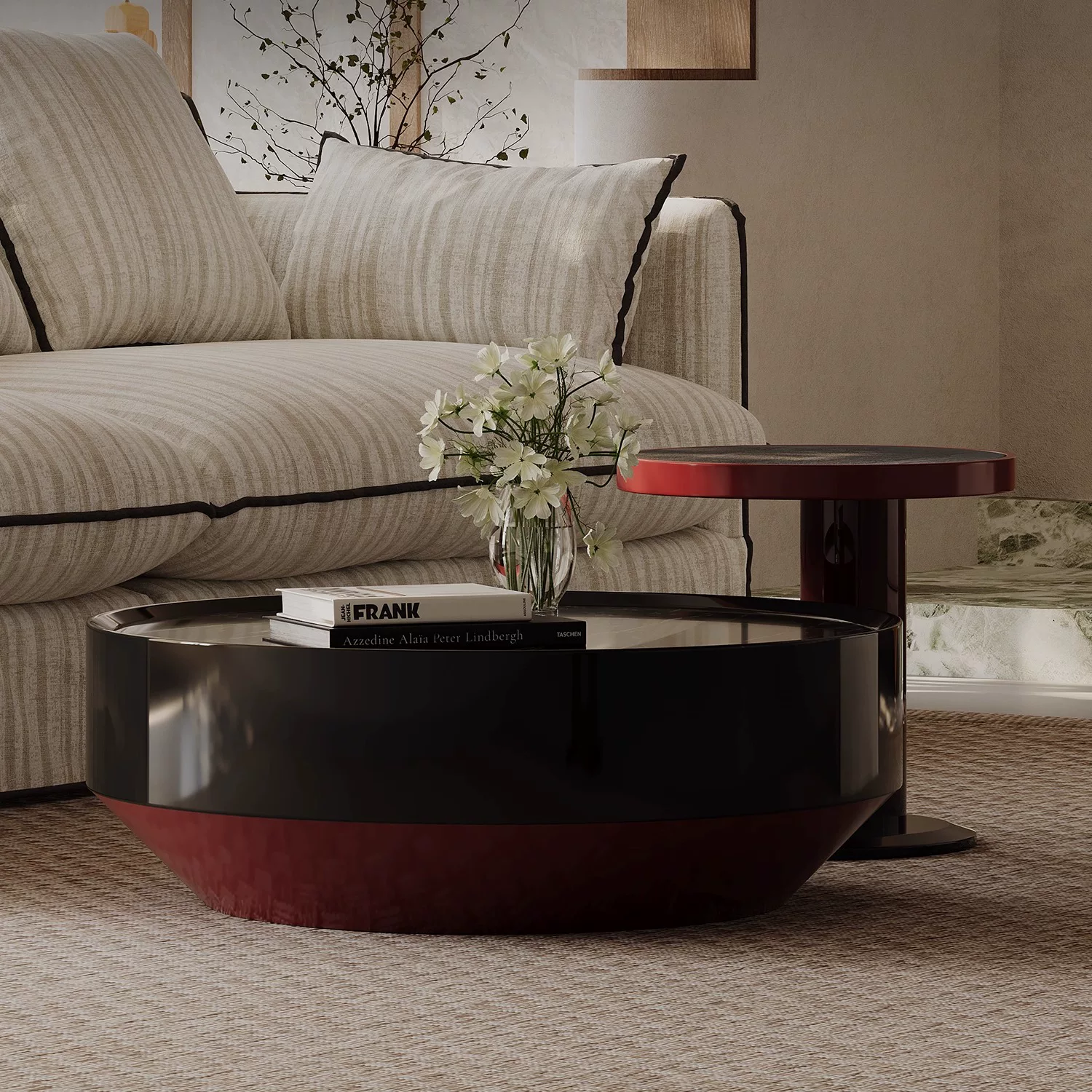 Gaoliang Coffee Table Stone & Wood Combination Round Coffee Table OEM/ODM (KF362)