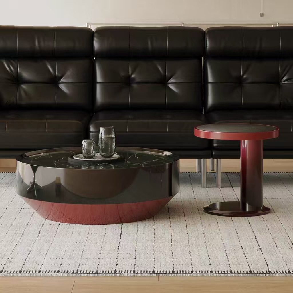 Gaoliang Coffee Table Stone & Wood Combination Round Coffee Table OEM/ODM (KF362)