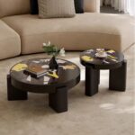 Gaoliang Coffee Table Art Parquet Craft Desktop Round Coffee Table Set OEM/ODM (KF366)