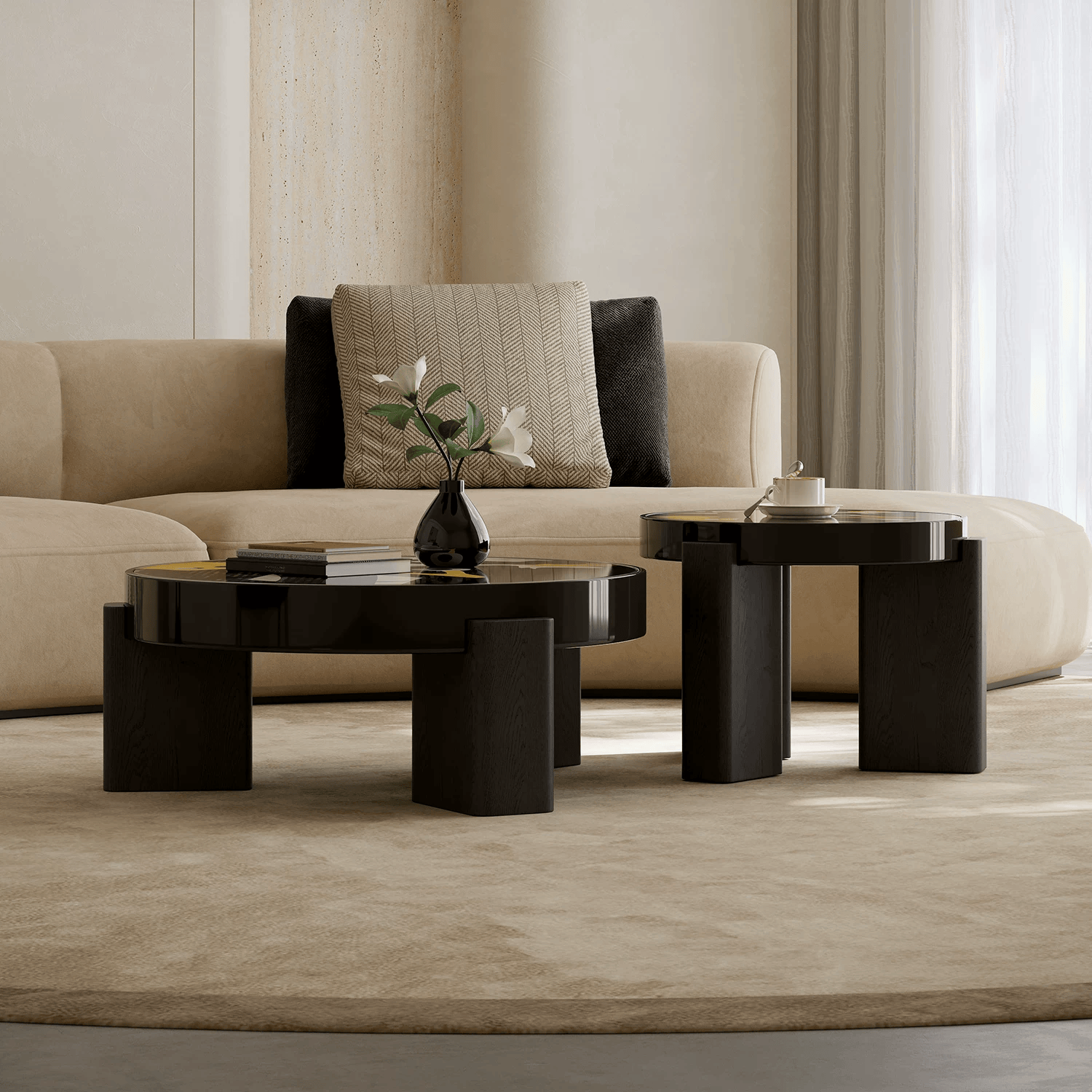 Gaoliang Coffee Table Art Parquet Craft Desktop Round Coffee Table Set OEM/ODM (KF366)