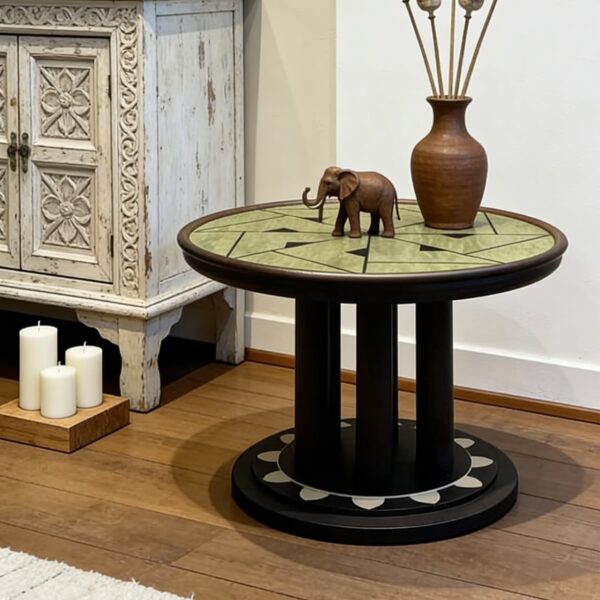 Gaoliang Coffee Table French Retro Round Wood Furniture Coffee Table OEM/ODM (KF370)