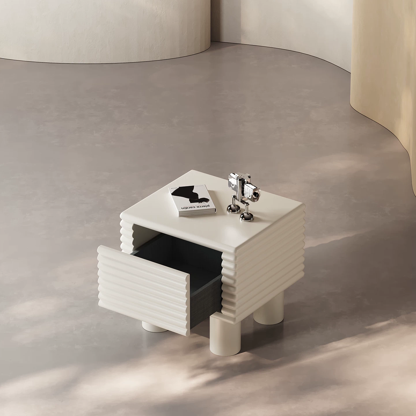 NT90 (2) Gaoliang Bedside Table Cabinet Cream Wooden Drawer Nightstand OEM/ODM (NT90)