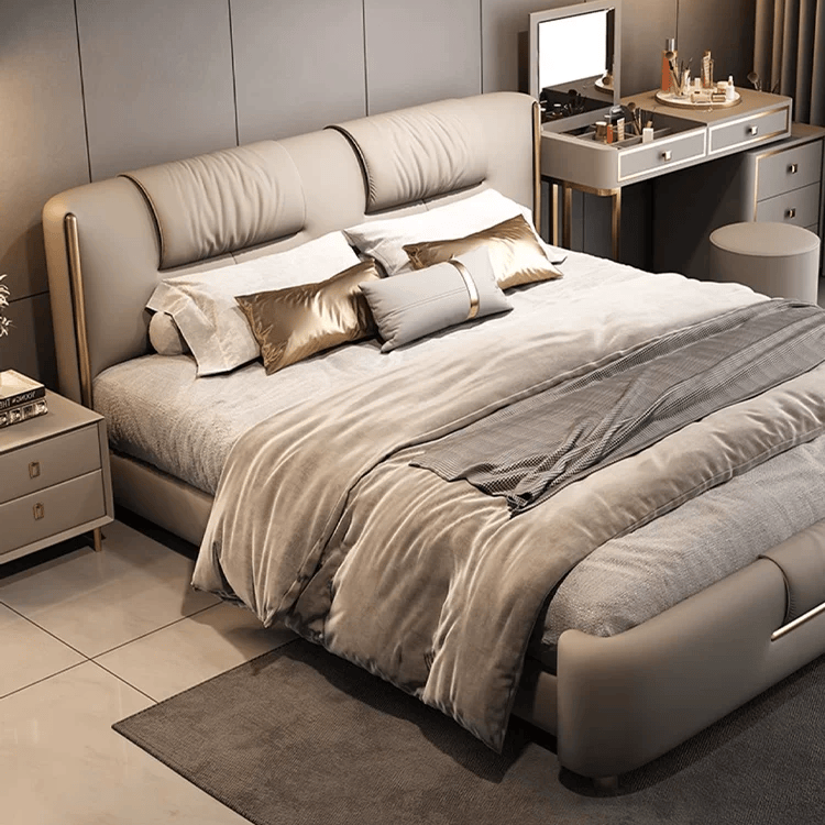 QRC03 (3) Gaoliang Bed Light Luxury Leather Cushioned Backrest Upholstered Beds OEM/ODM (QRC03)