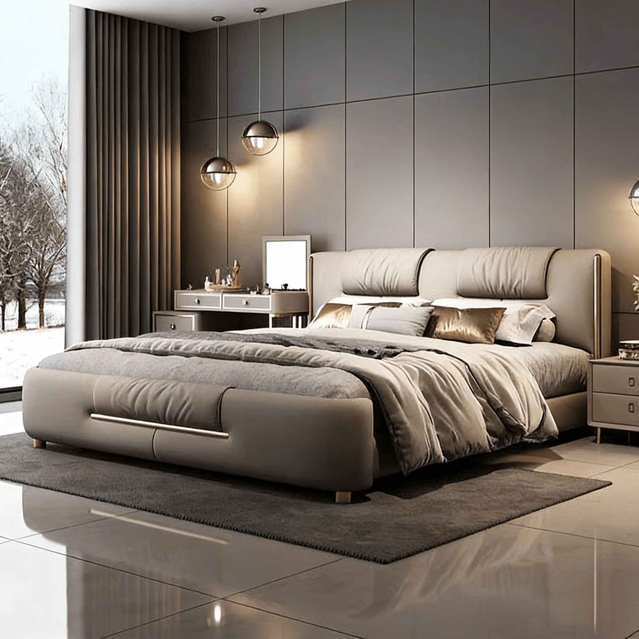 Gaoliang Bed Light Luxury Leather Cushioned Backrest Upholstered Beds OEM/ODM (QRC03)