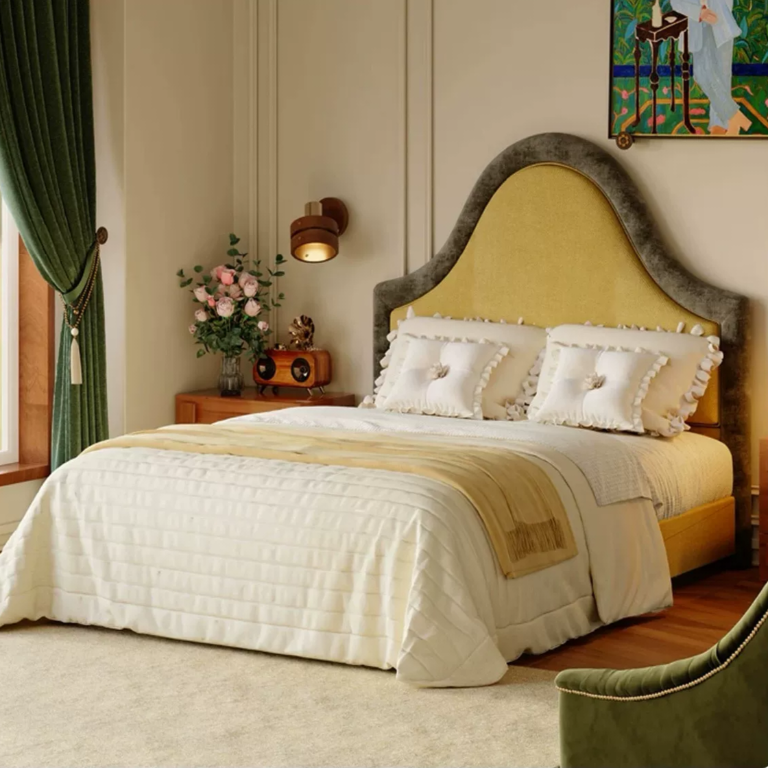 RC49 (3) Gaoliang Bed Modern Design Green Fabric Upholstered Beds OEM/ODM (RC49)