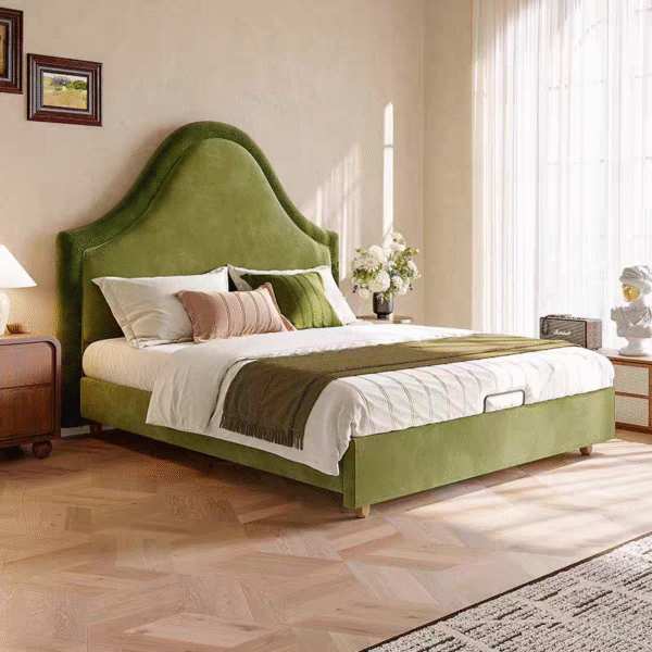 Gaoliang Bed Modern Design Green Fabric Upholstered Beds OEM/ODM (RC49)