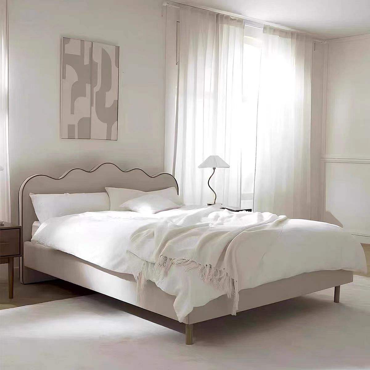 Gaoliang Bed Modern Cream Upholstered Bedroom Furniture Hotel Beds OEM/ODM (RC65)
