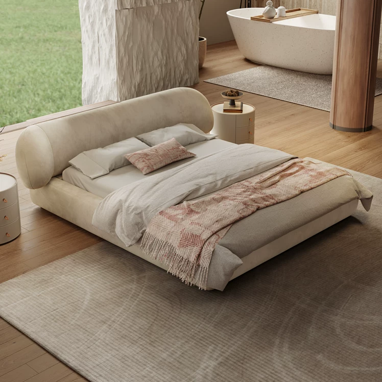 RC70 (2) Gaoliang Bed Luxury Fabric Bedroom Furniture Designer Bed Set OEM/ODM (RC70)