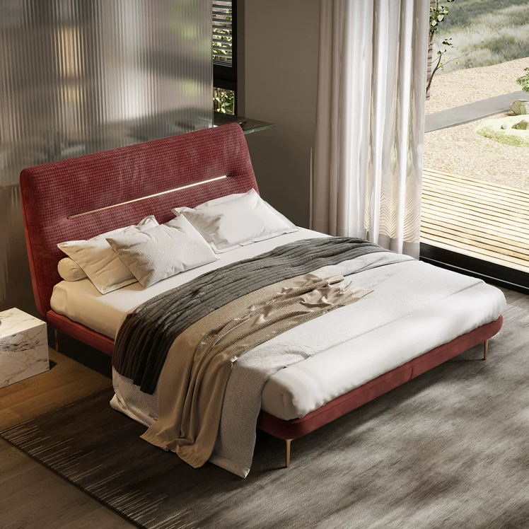 RC73 (2) Gaoliang Bed Modern Simple Design Master Bedroom Furniture Fabric Bed OEM/ODM (RC73)