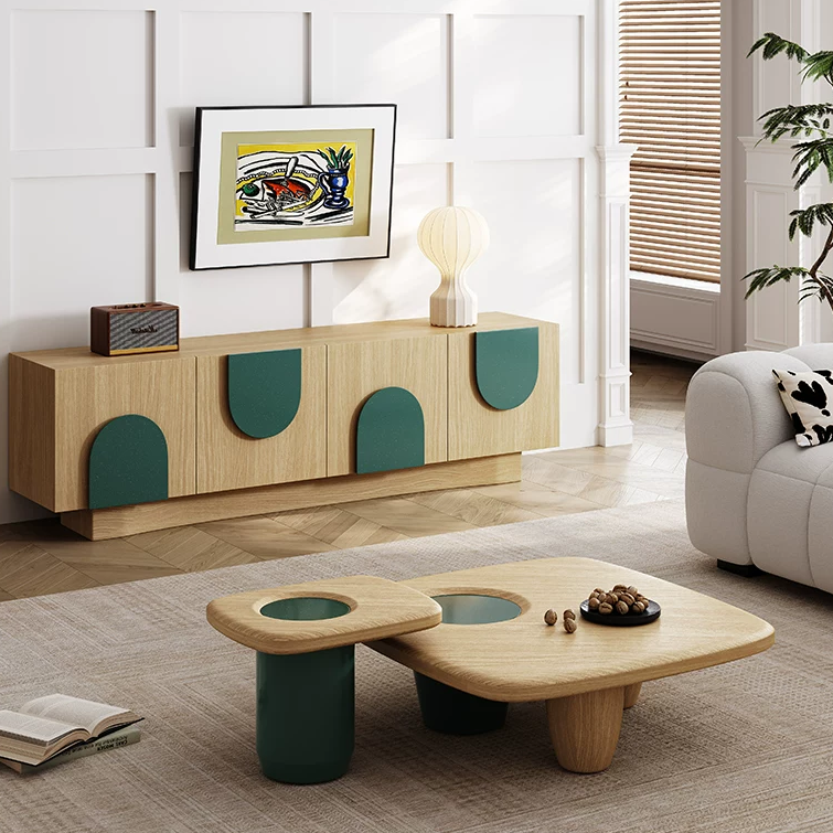 GZ217 (6) Gaoliang Sideboard Wooden Green Storage Cabinet for Living Room OEM/ODM (GZ217)
