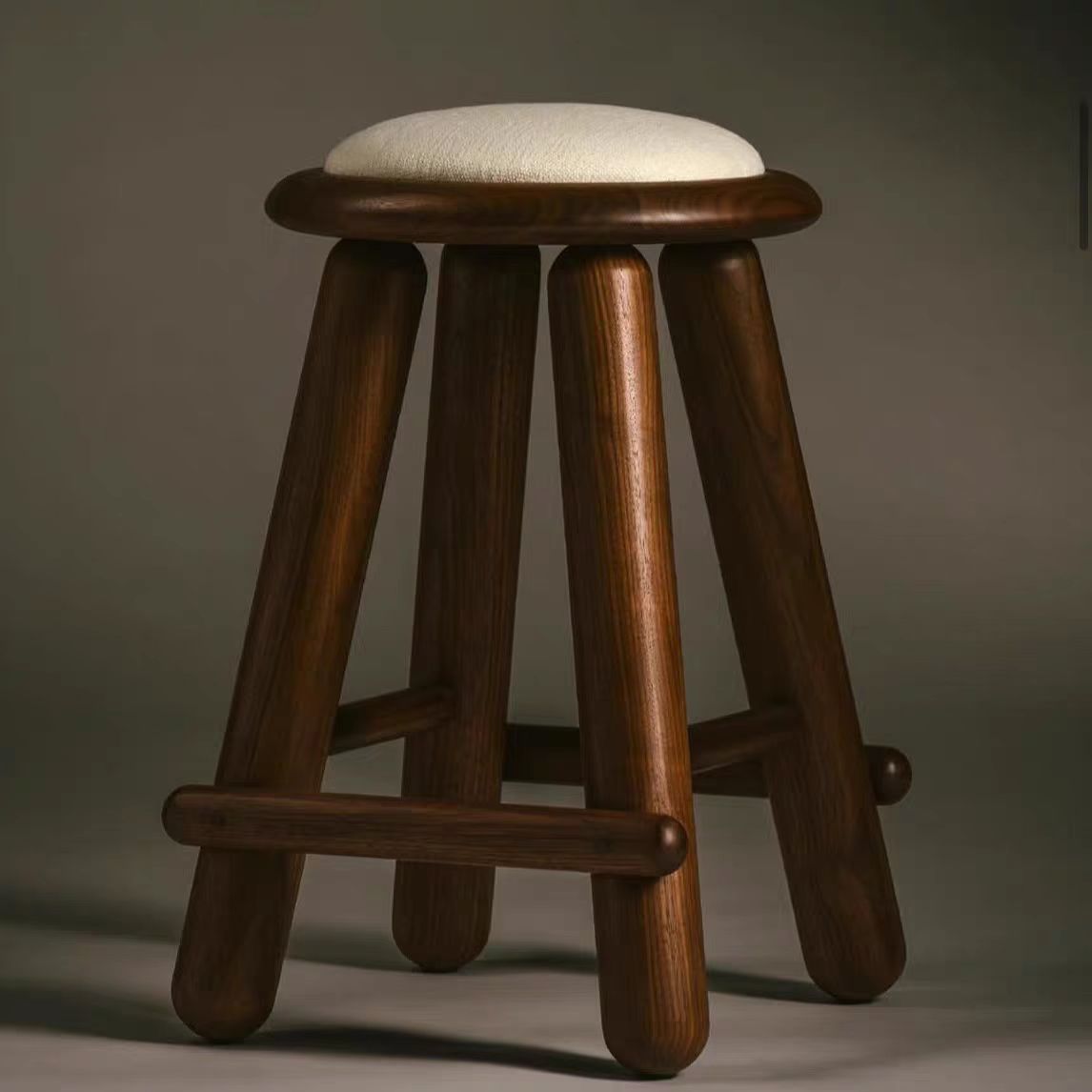 BY48 (2) Gaoliang Bar Stool Solid Wood Fabric Seat Ottoman Bar Counter Chair OEM/ODM (BY48)