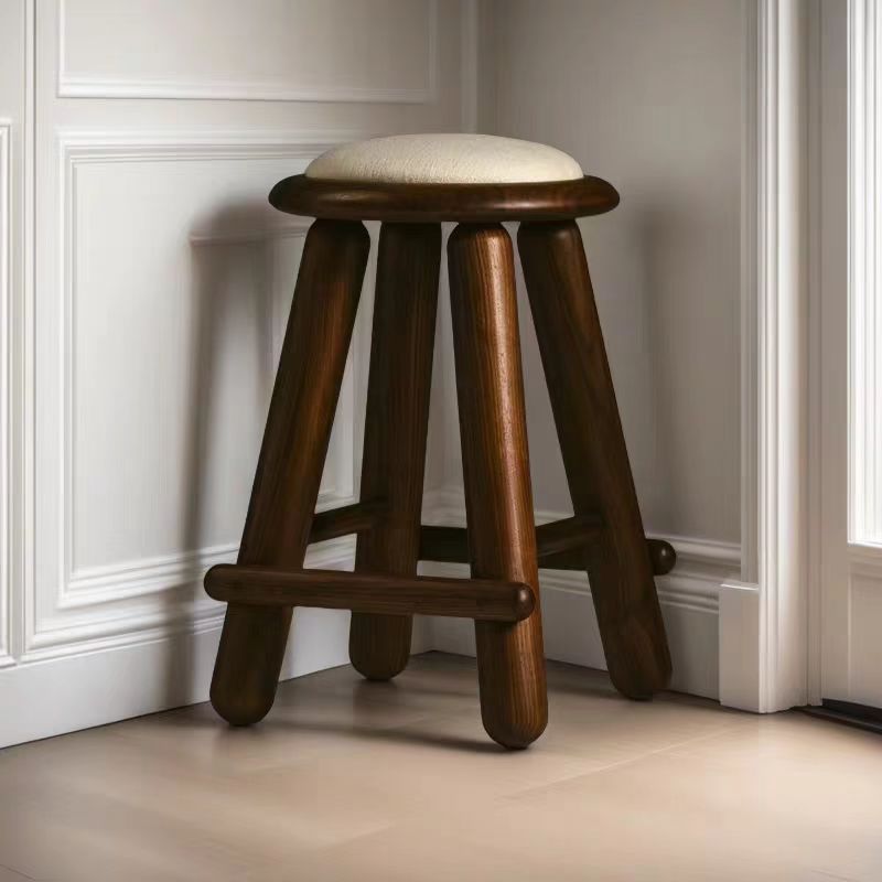 BY48 (6) Gaoliang Bar Stool Solid Wood Fabric Seat Ottoman Bar Counter Chair OEM/ODM (BY48)