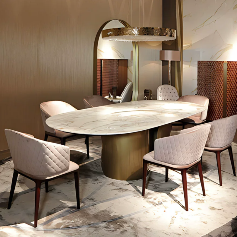 Gaoliang Dining Table Long Gold Light Luxury Marble Dining Table Set OEM/ODM (CZ231)